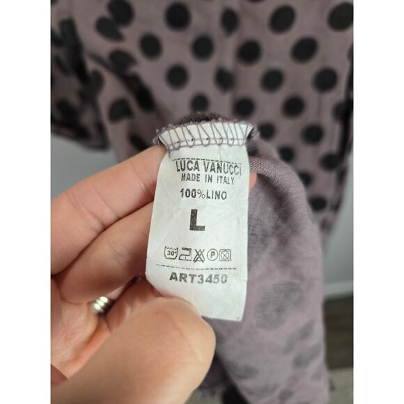 Luca Vanucci Linen Short Sleeve Tunic Top Lagenlook Mauve Purple Polka Dot Large - Picture 4 of 6